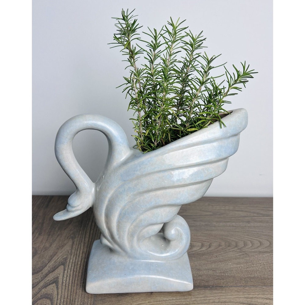 Vintage MCM Gonder Pottery Swan Vase/planter Blue With Pink Art Deco